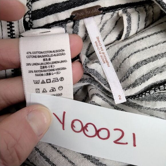 Free People Shorts Womens Size 2 Linen Blend Flowy Black White Striped Zip Back - Picture 10 of 10